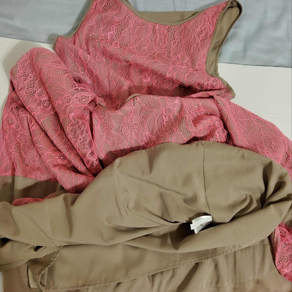 JESSICA SIMPSON PINK LACE TAN LINED FIT & FLARE SLEEVELESS SCOOP NECK SIZE 4 - Picture 7 of 10